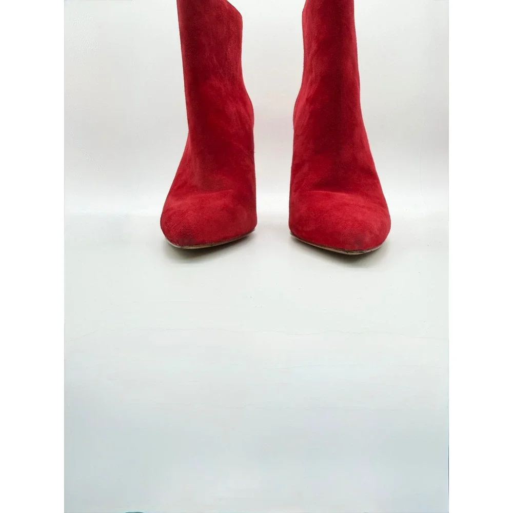 Charles David Ankle Boots Women 7.5 Red Good Block Heel Pointed Toe Zipper